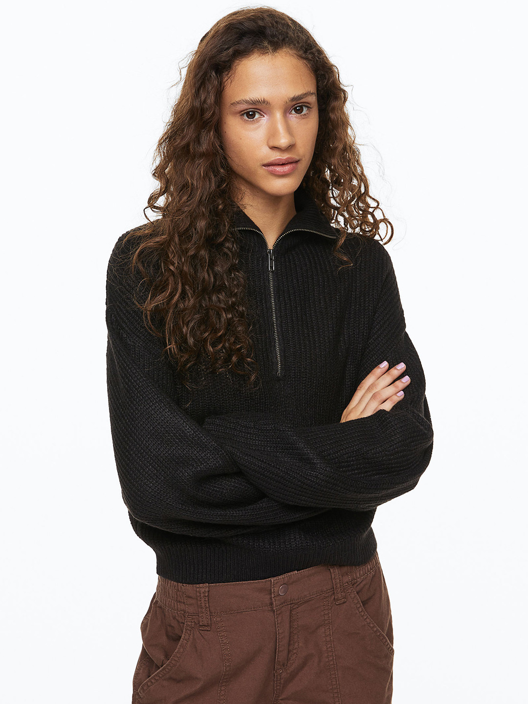 Buy H&M Women Black Zip Top Rib Knit Jumper Sweaters for Women