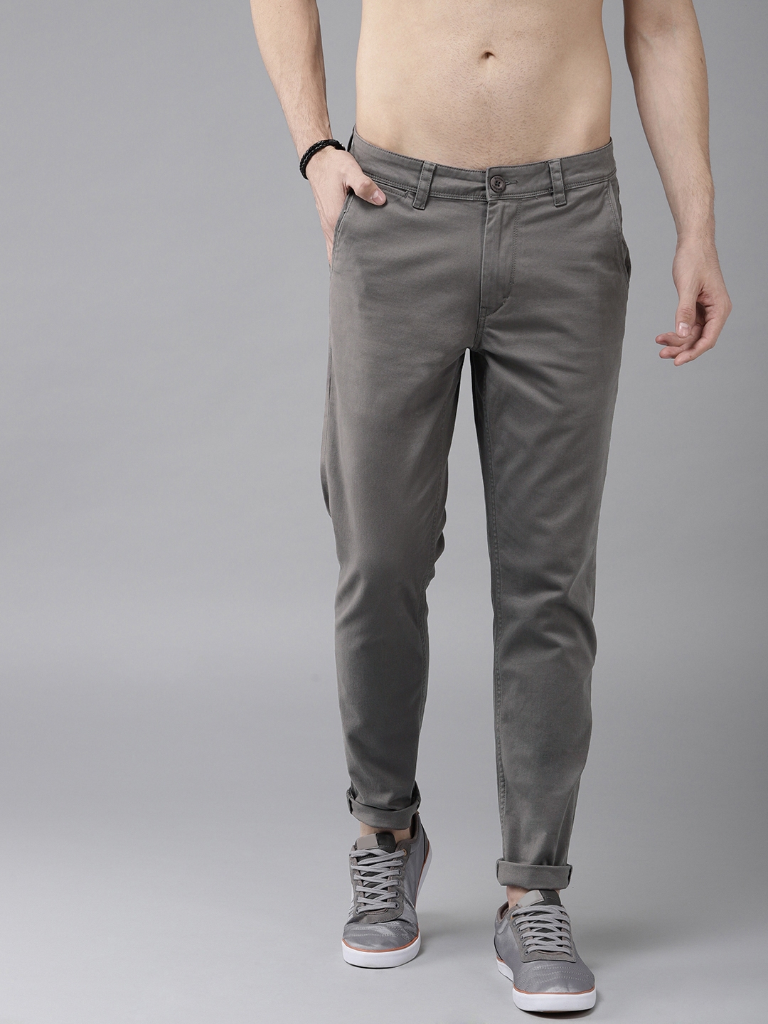 Buy Roadster Men Grey Regular Fit Solid Chinos - Trousers for Men ...