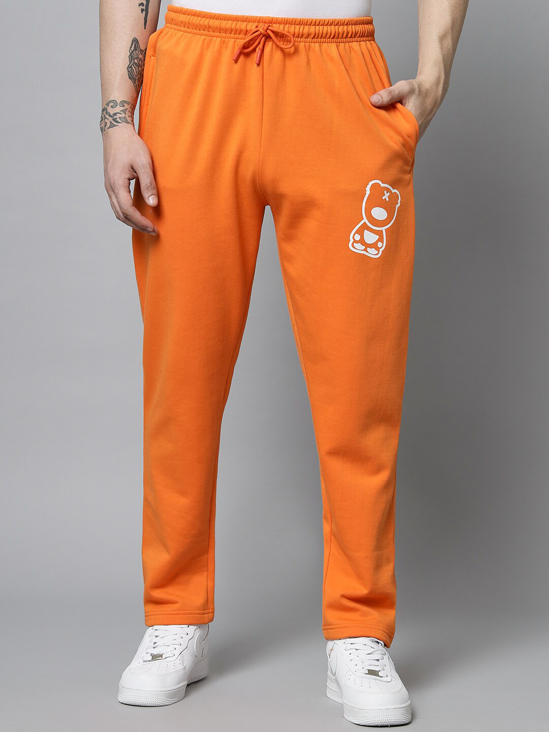 Buy GRIFFEL Men Orange Coloured Cotton Track Pants Track Pants for