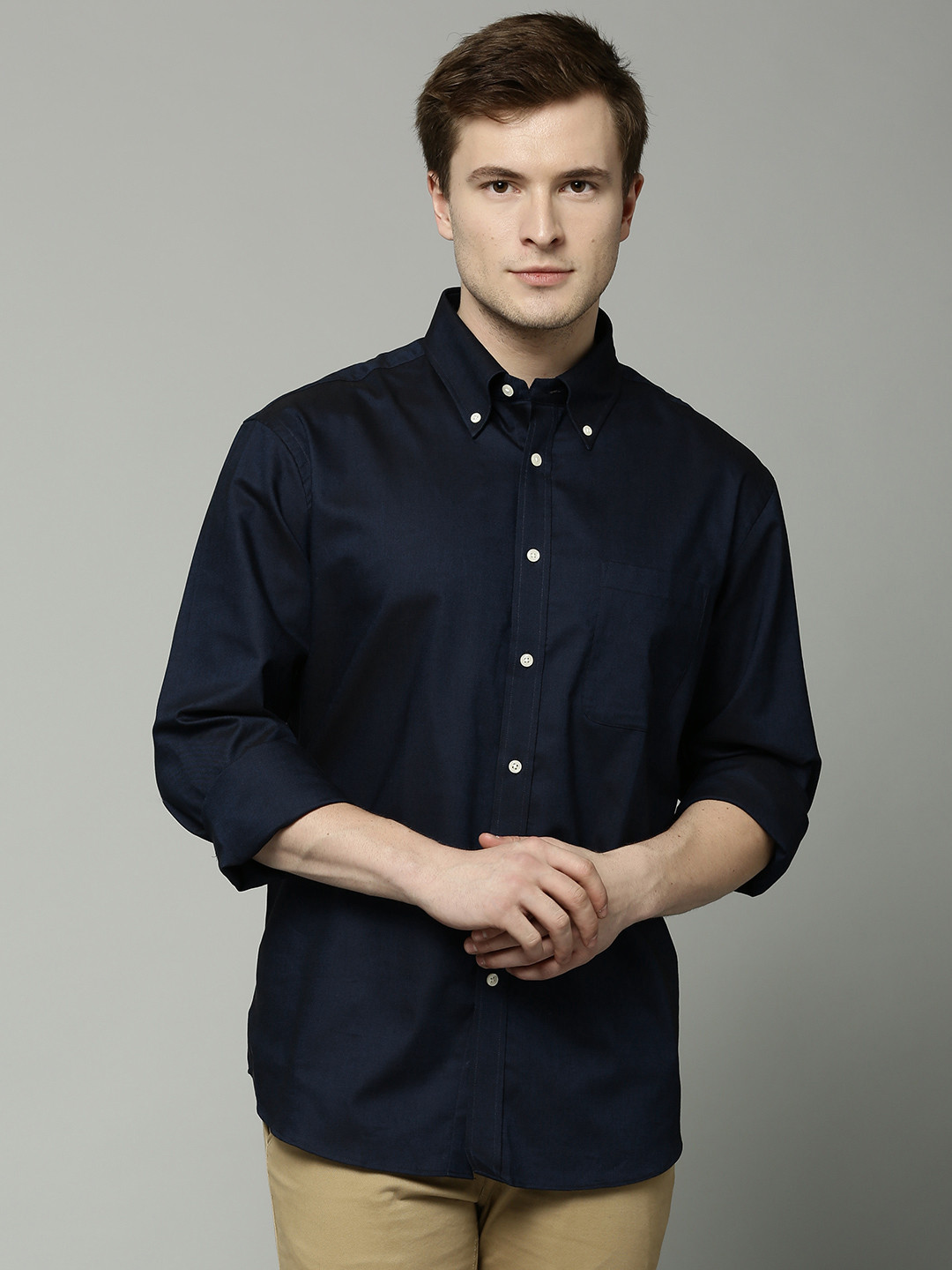 Buy Marks & Spencer Men Navy Regular Fit Solid Casual Shirt Shirts