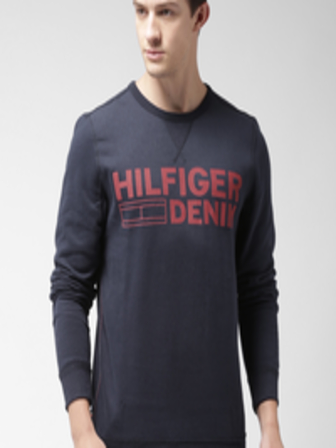 Buy Tommy Hilfiger Men Navy Blue Printed Sweatshirt - Sweatshirts for ...