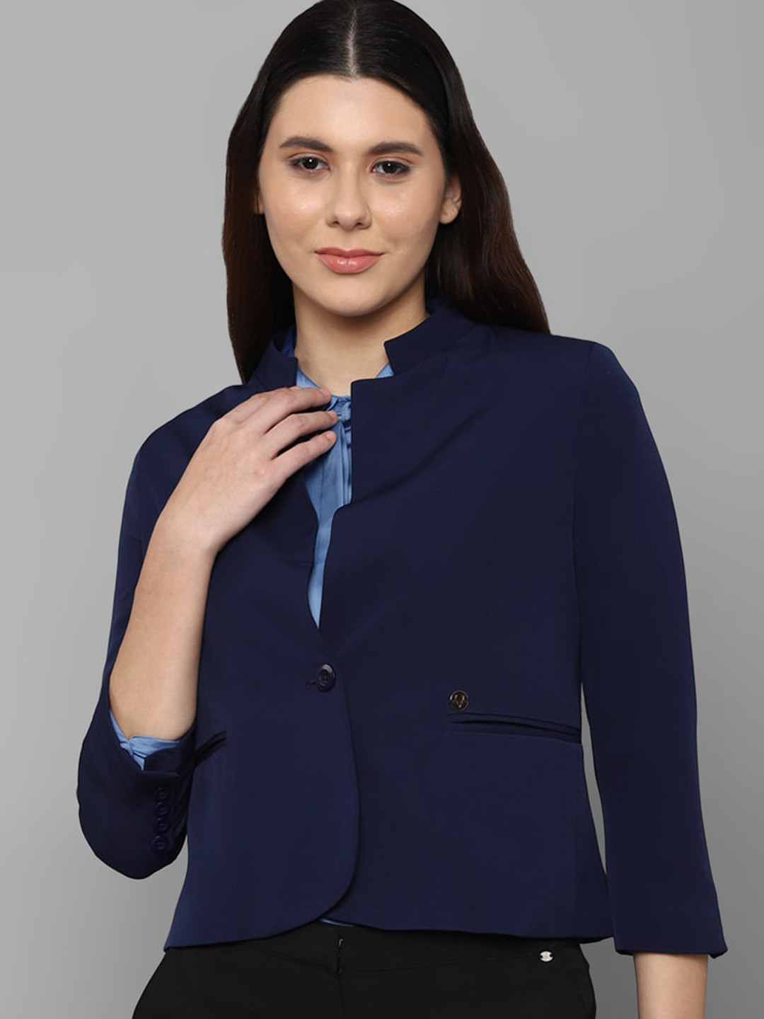 Buy Allen Solly Woman Women Navy Blue Solid Single Breasted Blazer — free download