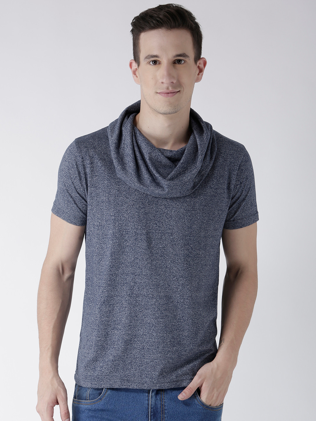 Buy Club York Men Blue Solid Cowl Neck T Shirt - Tshirts for Men ...