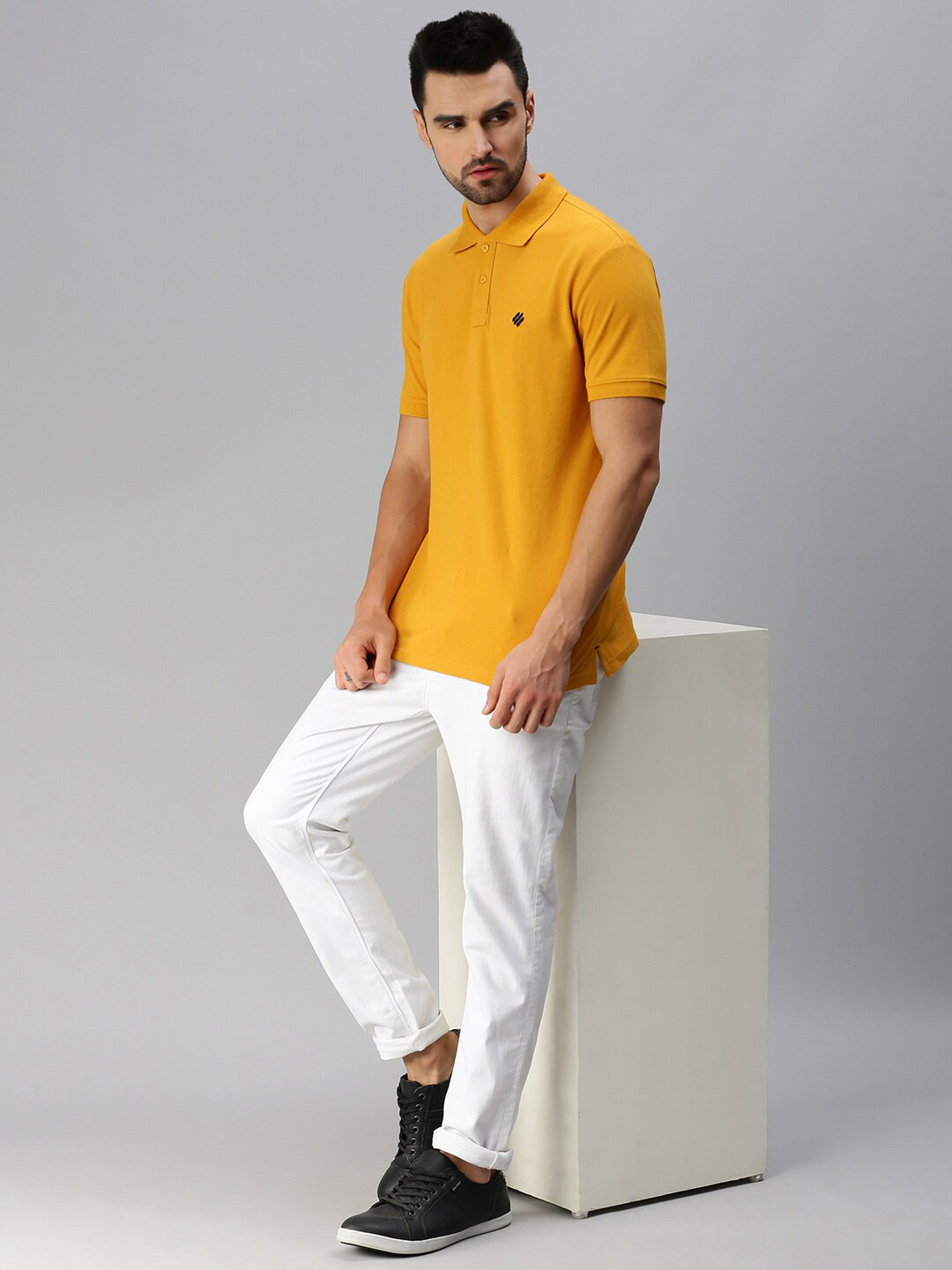 ONN Men's Cotton Polo T-Shirt (Pack of 3) in Solid Mustard-Maroon-Red colours main image 1