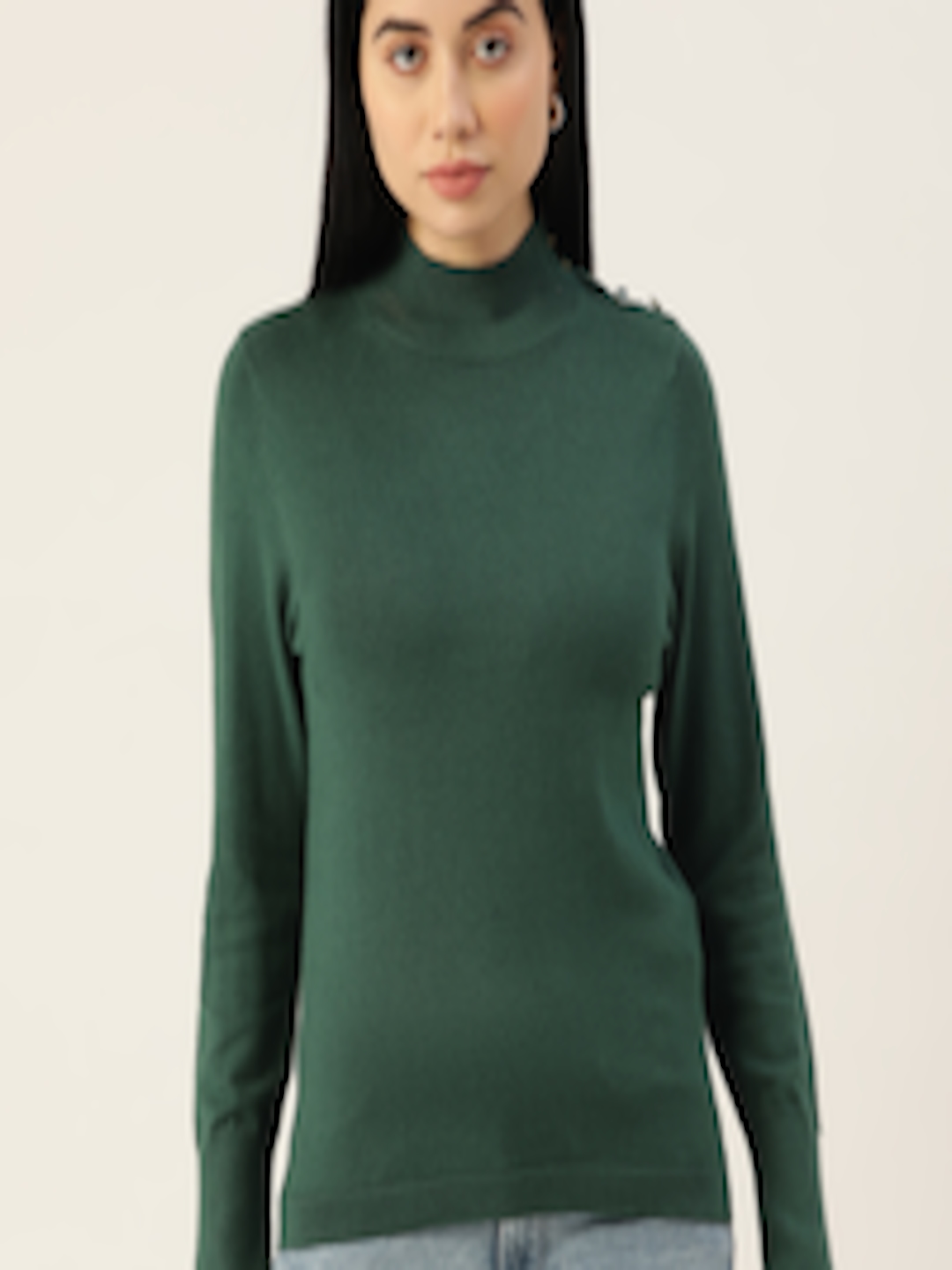 Buy Madame Women Green Solid Turtle Neck Knitted Pullover - Sweaters ...