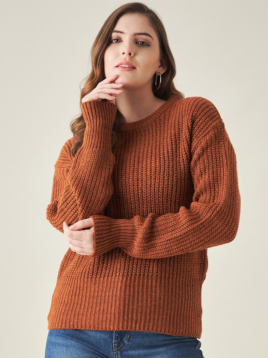 Buy Modeve Women Brown Acrylic Cable Knit Pullover Sweaters for Women