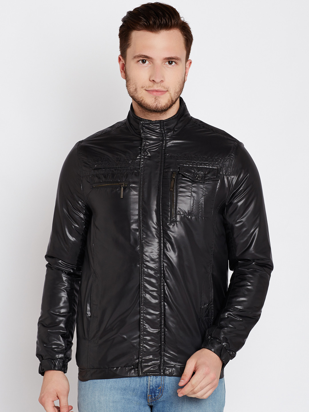 Buy Van Heusen Men Dark Grey Solid Bomber Jacket - Jackets for Men 2075863 | Myntra