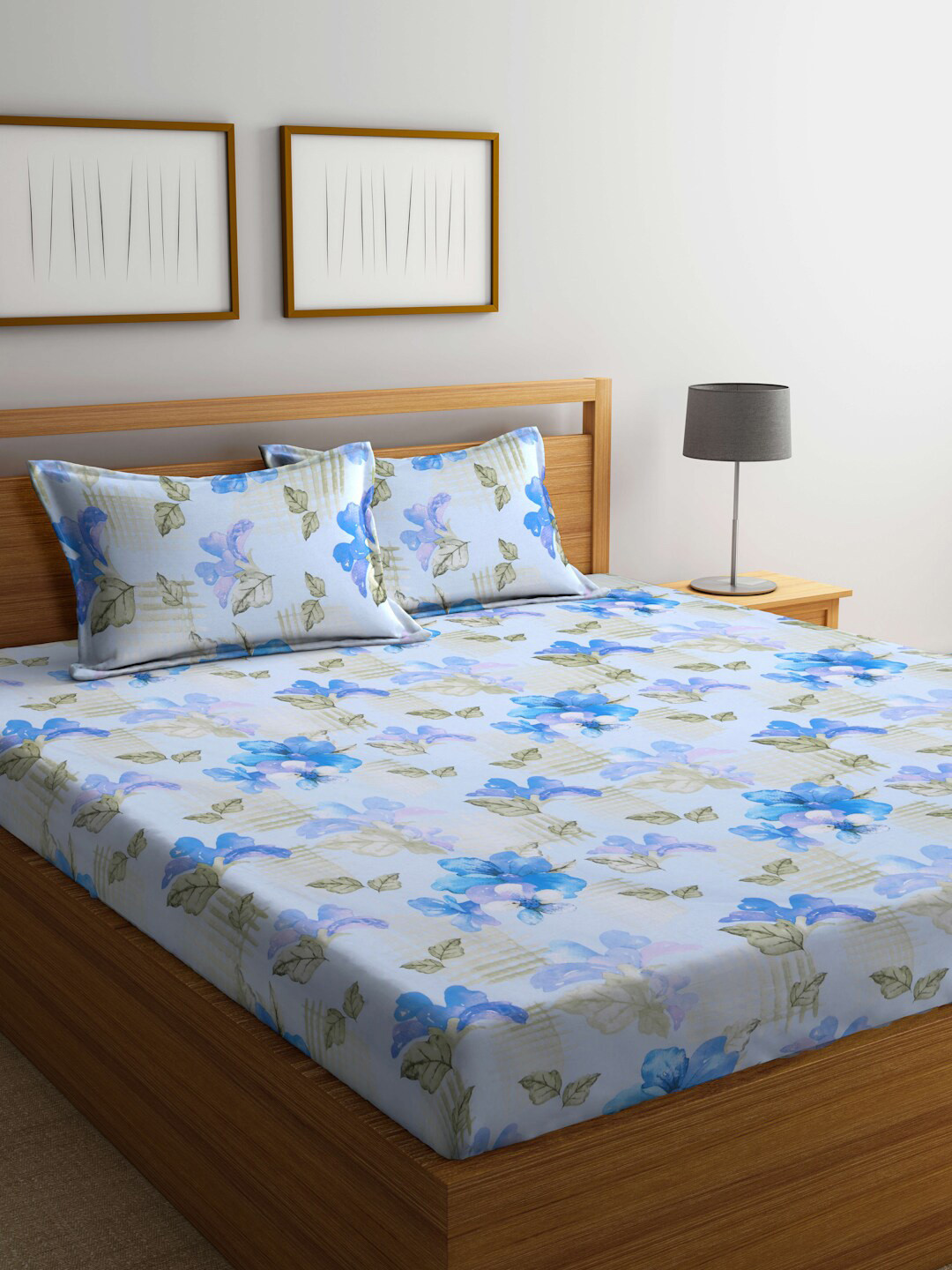 Buy BOMBAY DYEING Blue & Green Floral Cotton 120 TC Queen Bedsheet With
