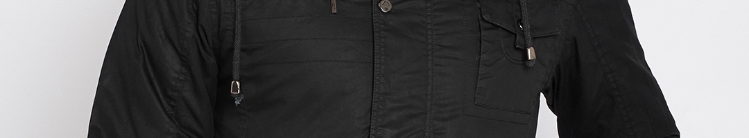 Buy Van Heusen Men Black Solid Tailored Jacket With Detachable Hood ...