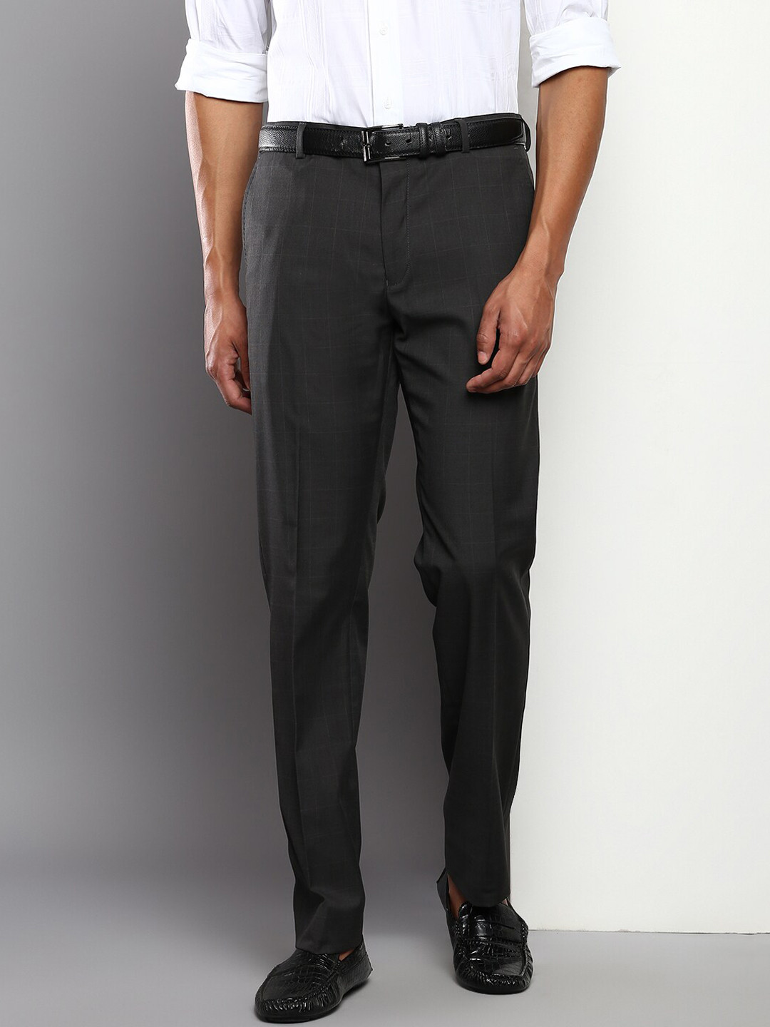 Buy Tommy Hilfiger Men Grey Checked Formal Trouser - Trousers for Men ...
