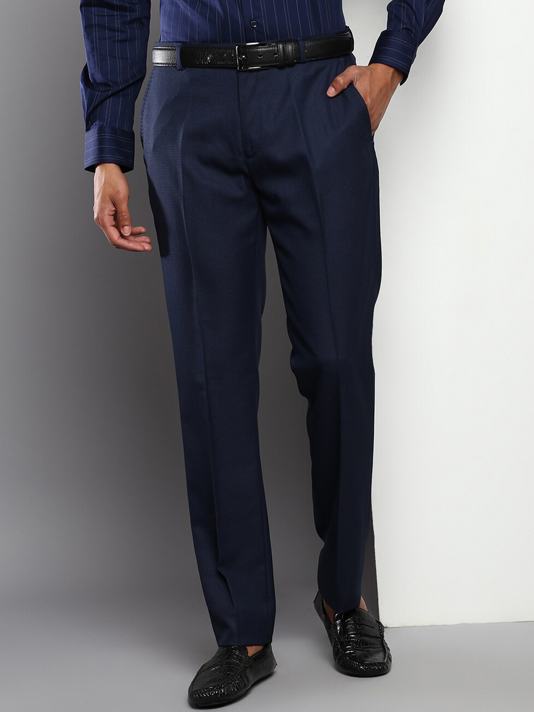 Buy Tommy Hilfiger Men Navy Blue Solid Formal Trouser - Trousers for ...
