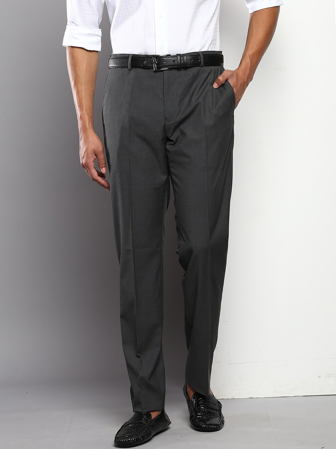 Buy Tommy Hilfiger Men Grey Solid Formal Trouser - Trousers for Men ...