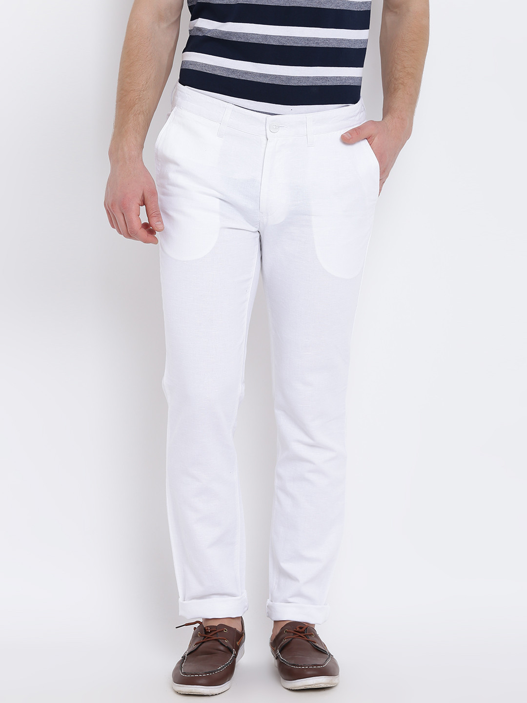 Buy John Players Men White Slim Fit Solid Casual Trousers - Trousers for Men 2076158 | Myntra