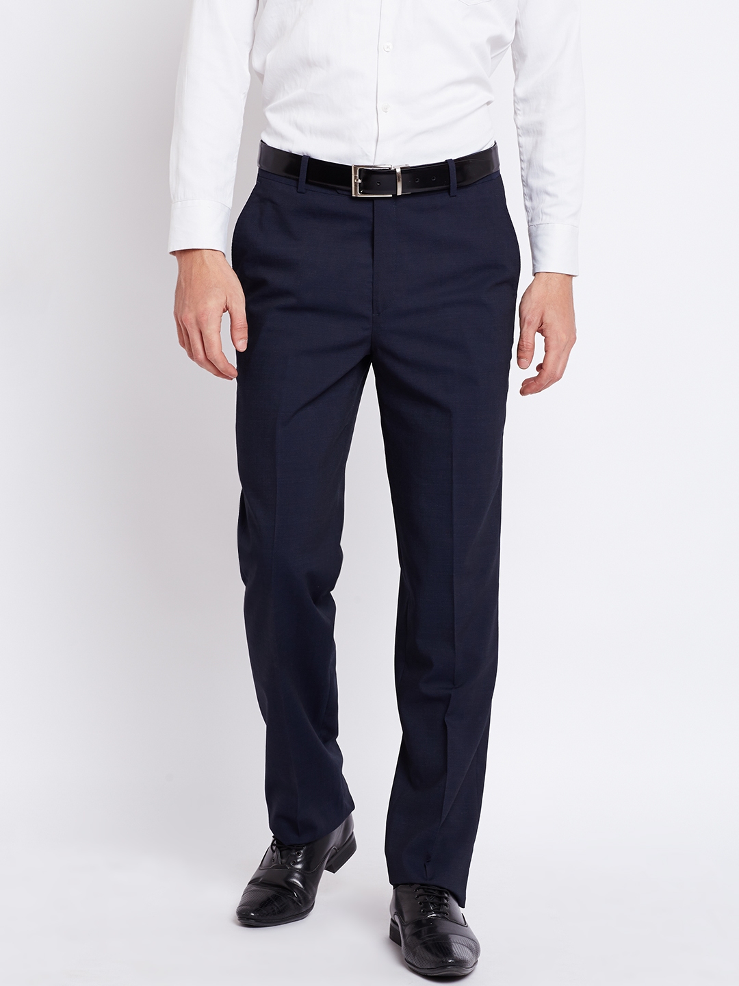 Buy Wills Lifestyle Men Navy Woollen Solid Formal Trousers - Trousers ...