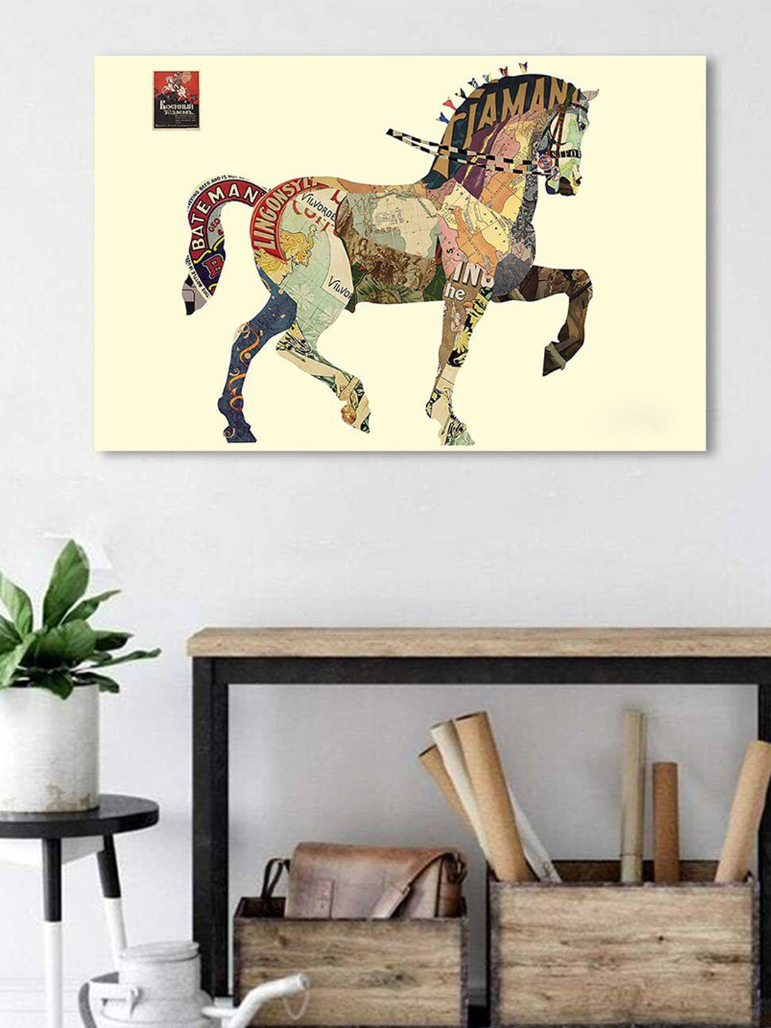 Buy Art Street Cream & Beige Carousel Horse Canvas Painting Wall Art