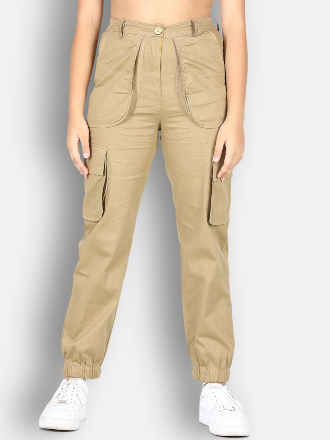 Girls Beige Cotton Blend Regular Fit Slub Texture Trouser main image 0