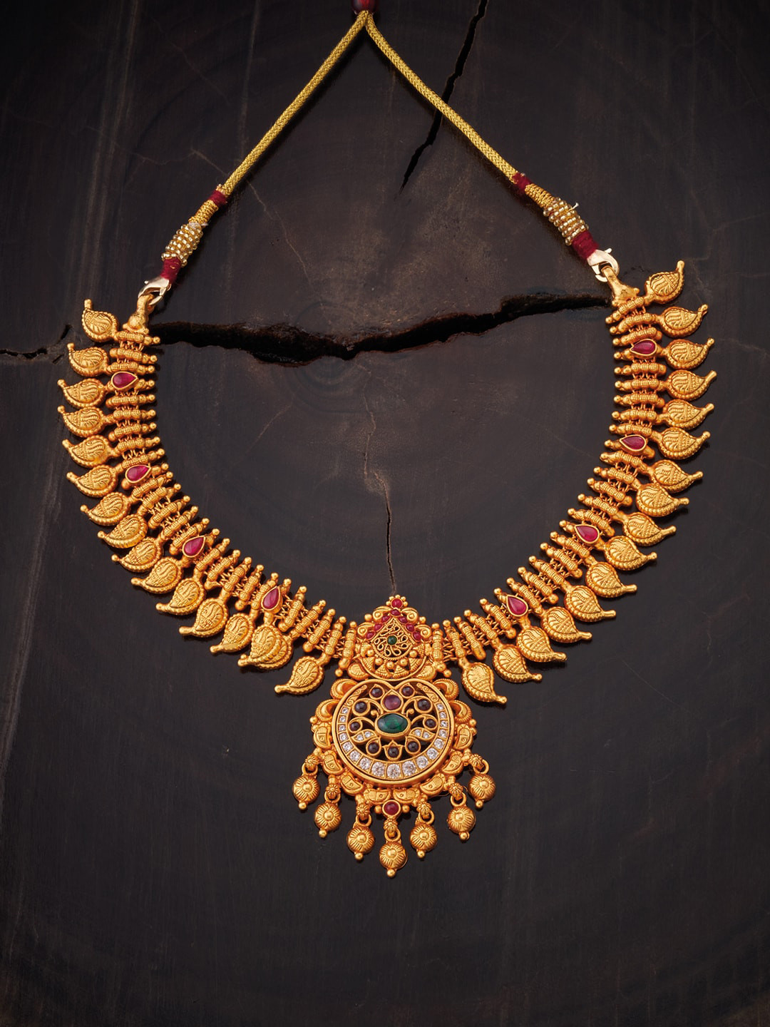 Buy Kushal's Fashion Jewellery Women Gold Plated Red & Green Stone Temple Jewellery Set