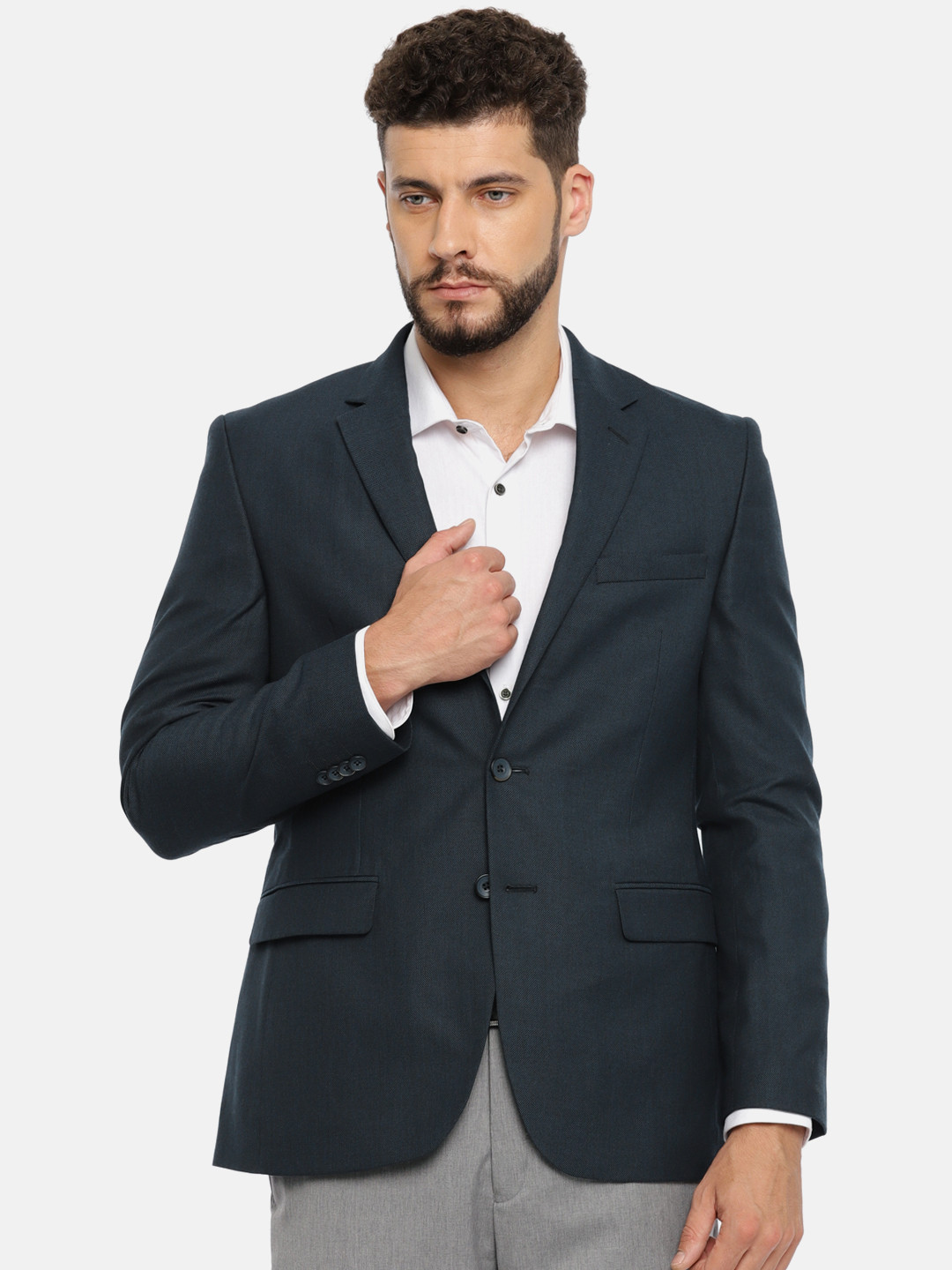 Buy Raymond Navy Blue Slim Fit Single Breasted Formal Suit Blazers
