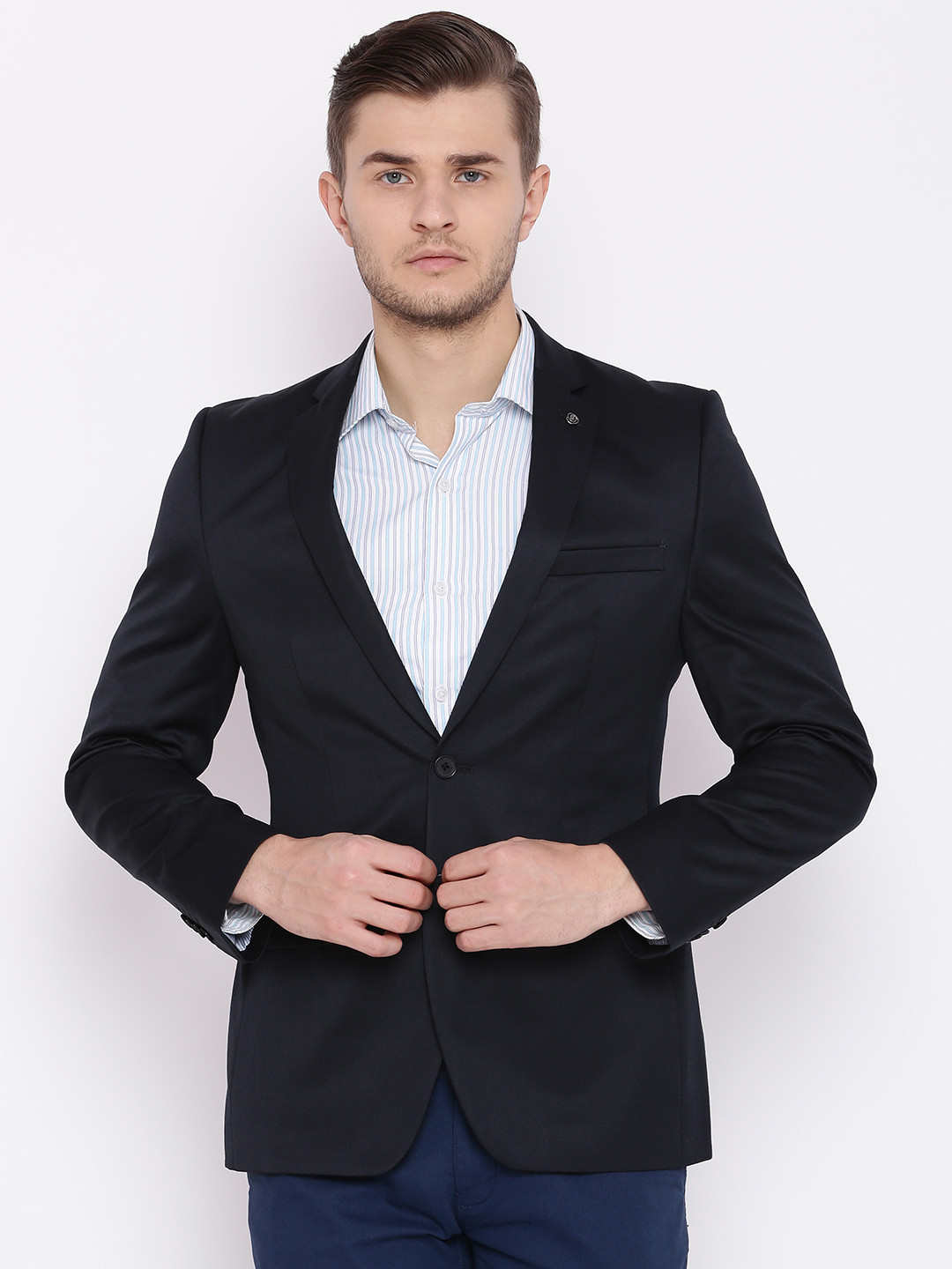 Buy Raymond Navy Slim Fit Single Breasted Blazer Blazers for Men