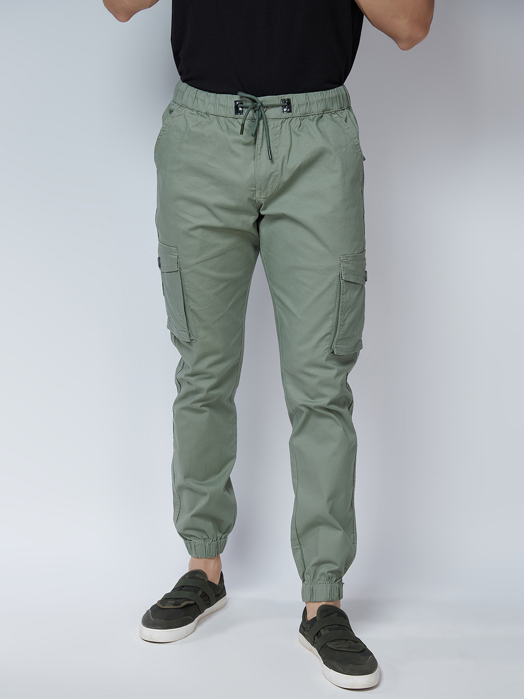 Buy MARK & ALBERT Men Olive Green Urban Slim Slim Fit Cotton Cargos