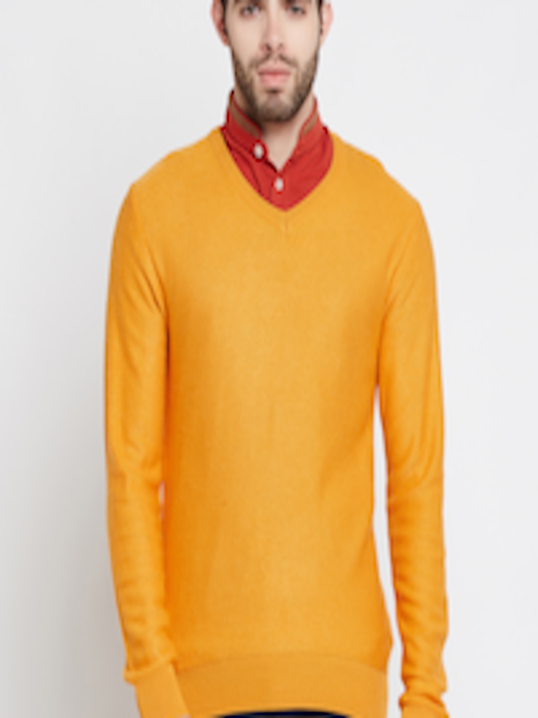 Buy Indian Terrain Men Yellow Solid Sweater - Sweaters for Men 2077629 ...