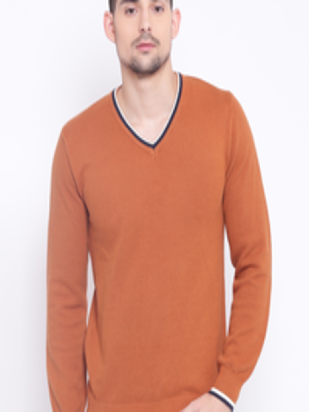 Buy Indian Terrain Men Rust Orange Solid Sweater - Sweaters for Men ...