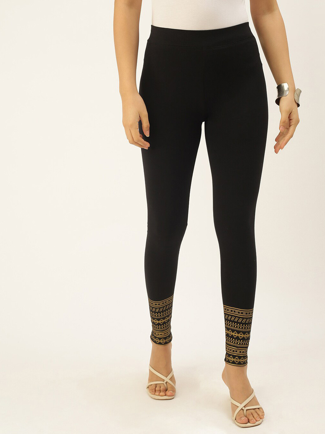 Buy De Moza Women Black Printed Ankle Length Cotton Leggings Leggings