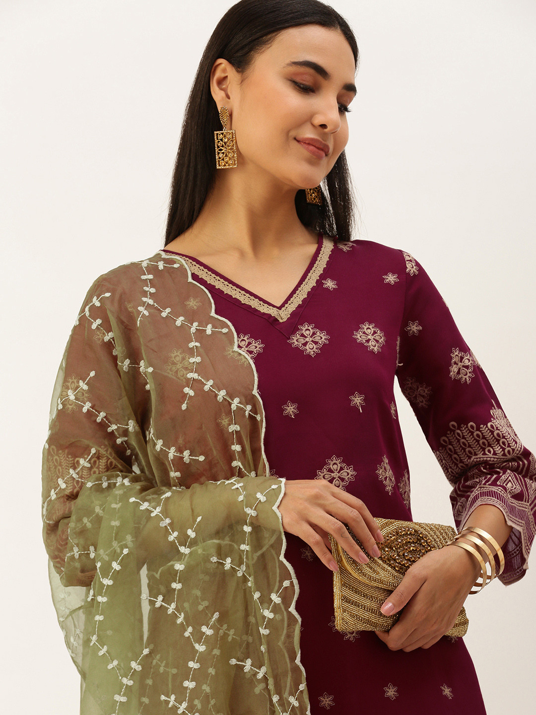 Buy HEEPOSH Women Maroon Ethnic Motifs Embroidered Thread Work Kurta