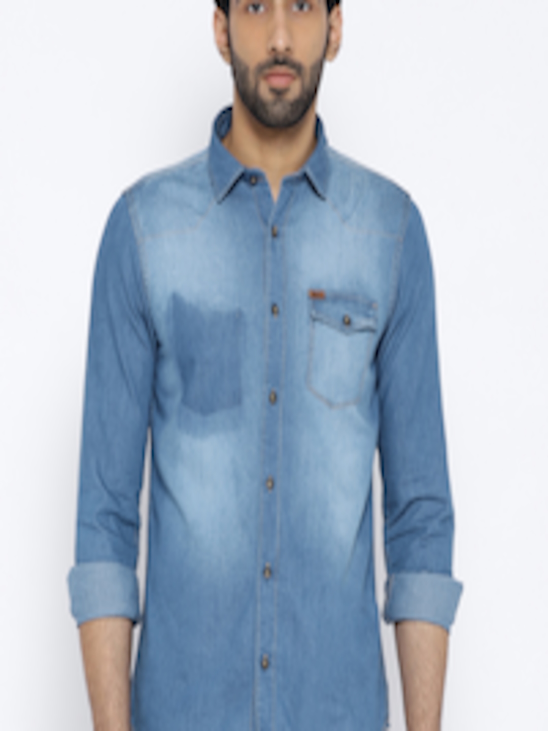 Buy Lee Cooper Men Blue Contemporary Fit Washed Denim Shirt - Shirts ...