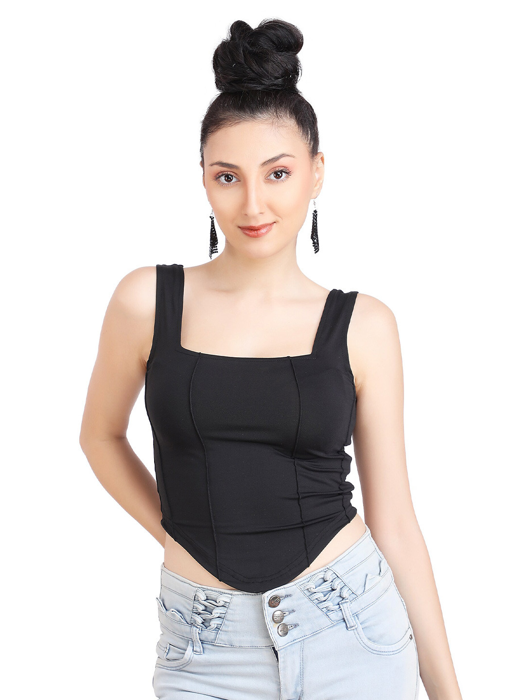 Buy Designer Bugs Black Sleeveless Fitted Crop Top Tops for Women