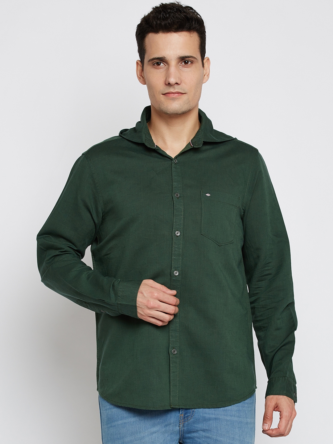 Buy Lee Cooper Men Green Contemporary Regular Fit Solid Casual Shirt 