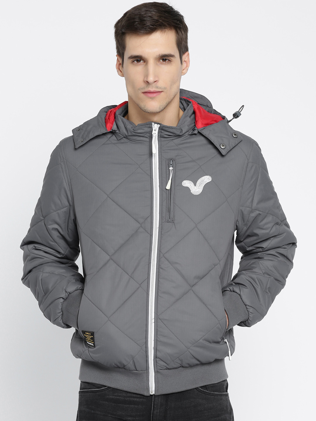 Buy Voi Jeans Men Grey Solid Padded Jacket Jackets for Men 2077946