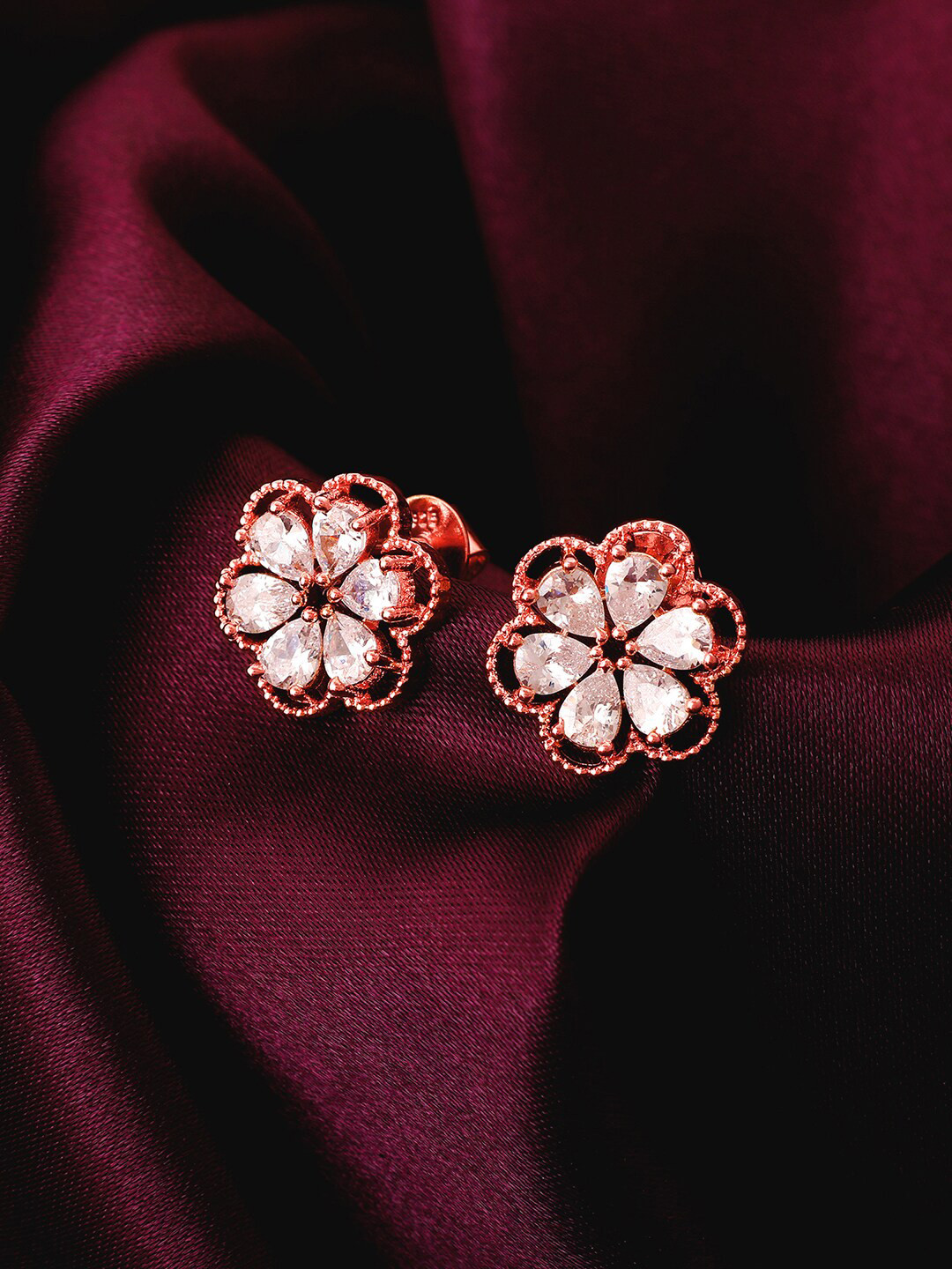 Buy GIVA Rose Gold & White Rose Gold Plated Floral Studs Earrings