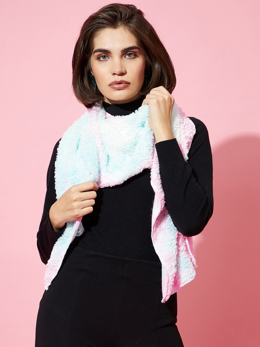 Buy Athena Women Blue & Pink Tie And Dye Printed Acrylic Muffler