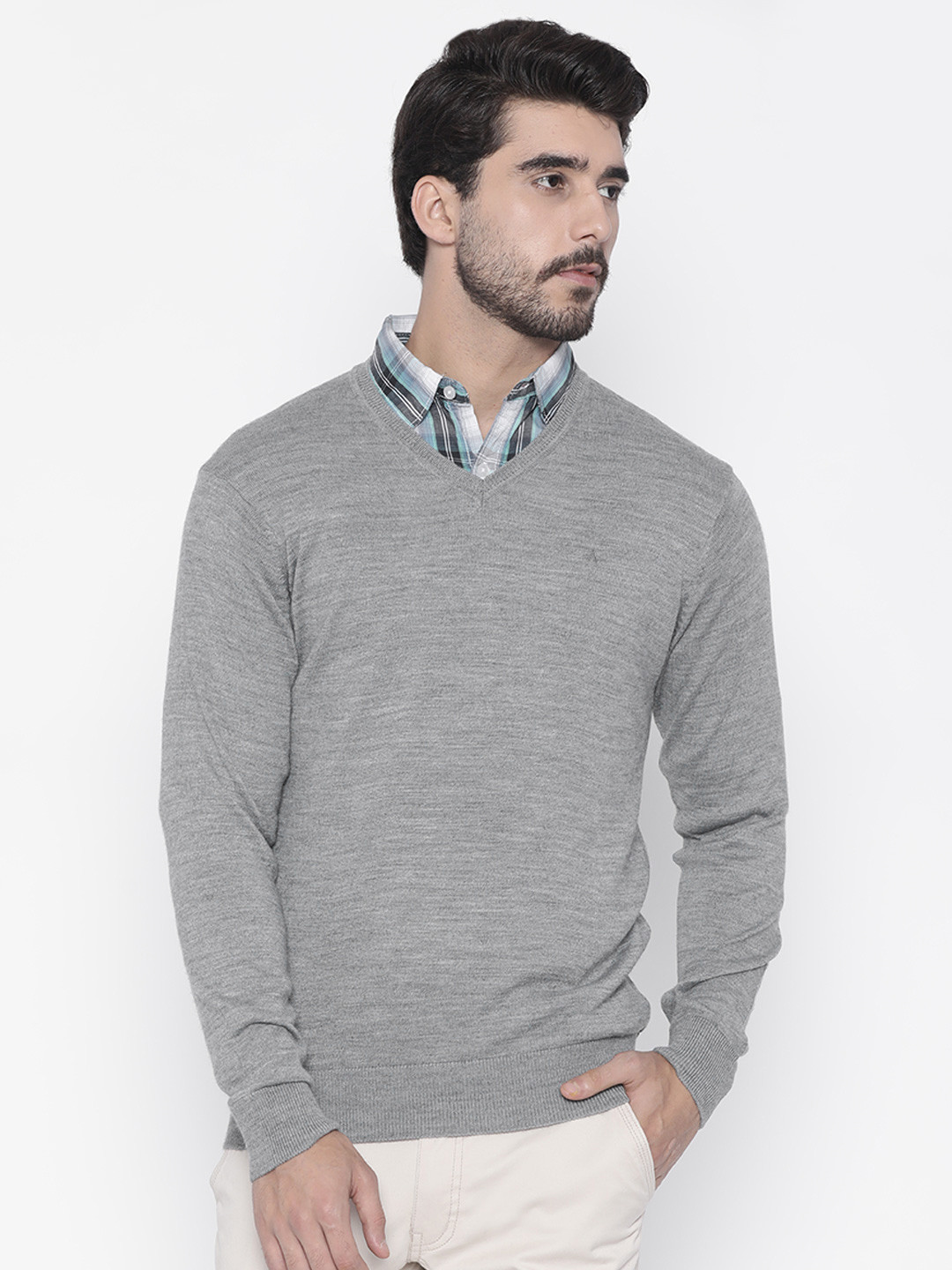 Buy Arrow Men Grey Solid Pullover - Sweaters for Men ...