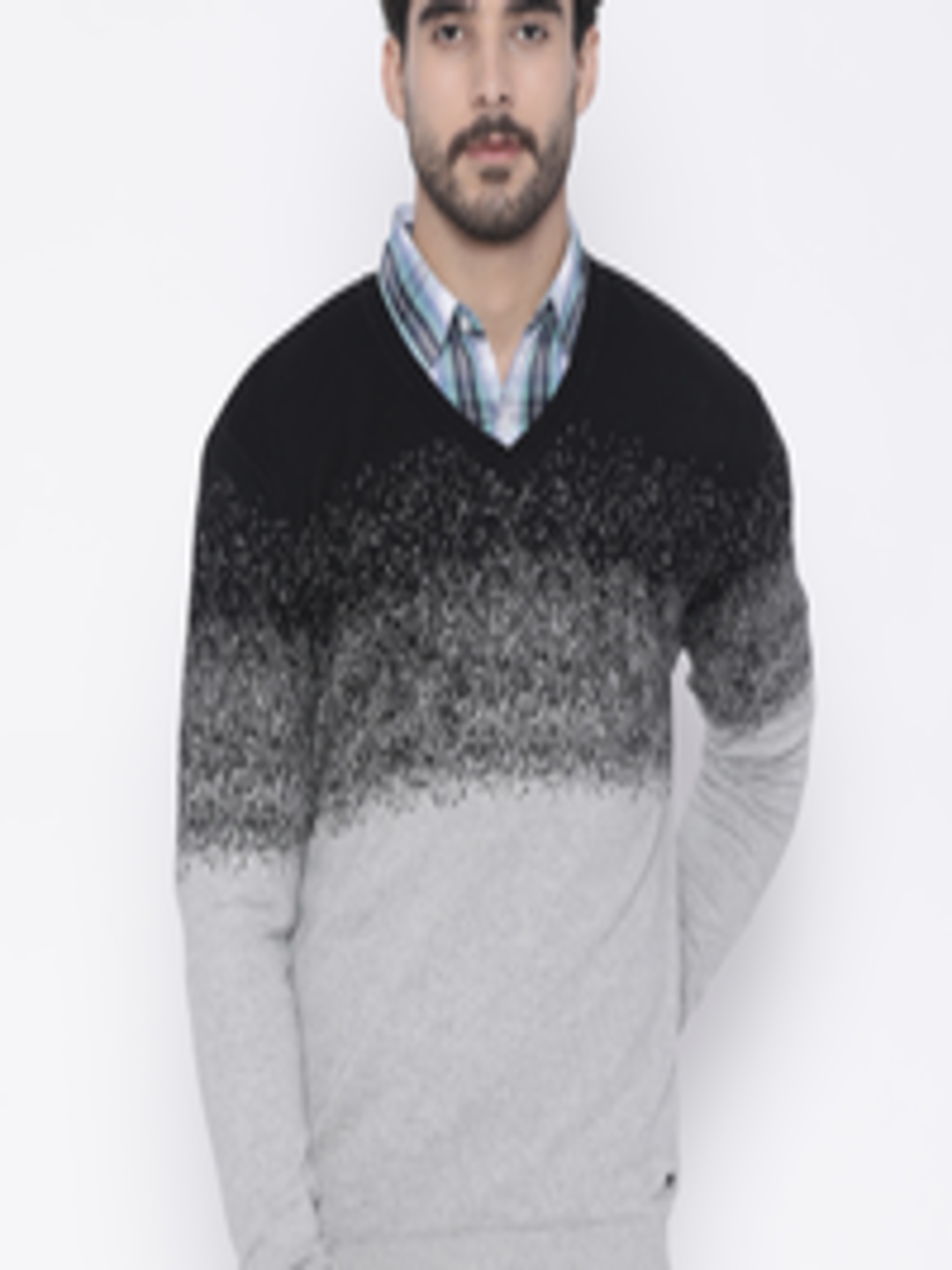 Buy Arrow New York Men Grey & Black Self Design Pullover - Sweaters for ...