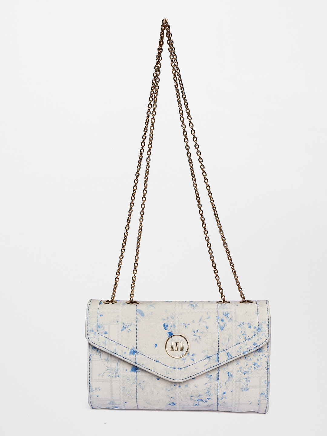 Buy AND Blue Floral Printed Structured Sling Bag Handbags for Women