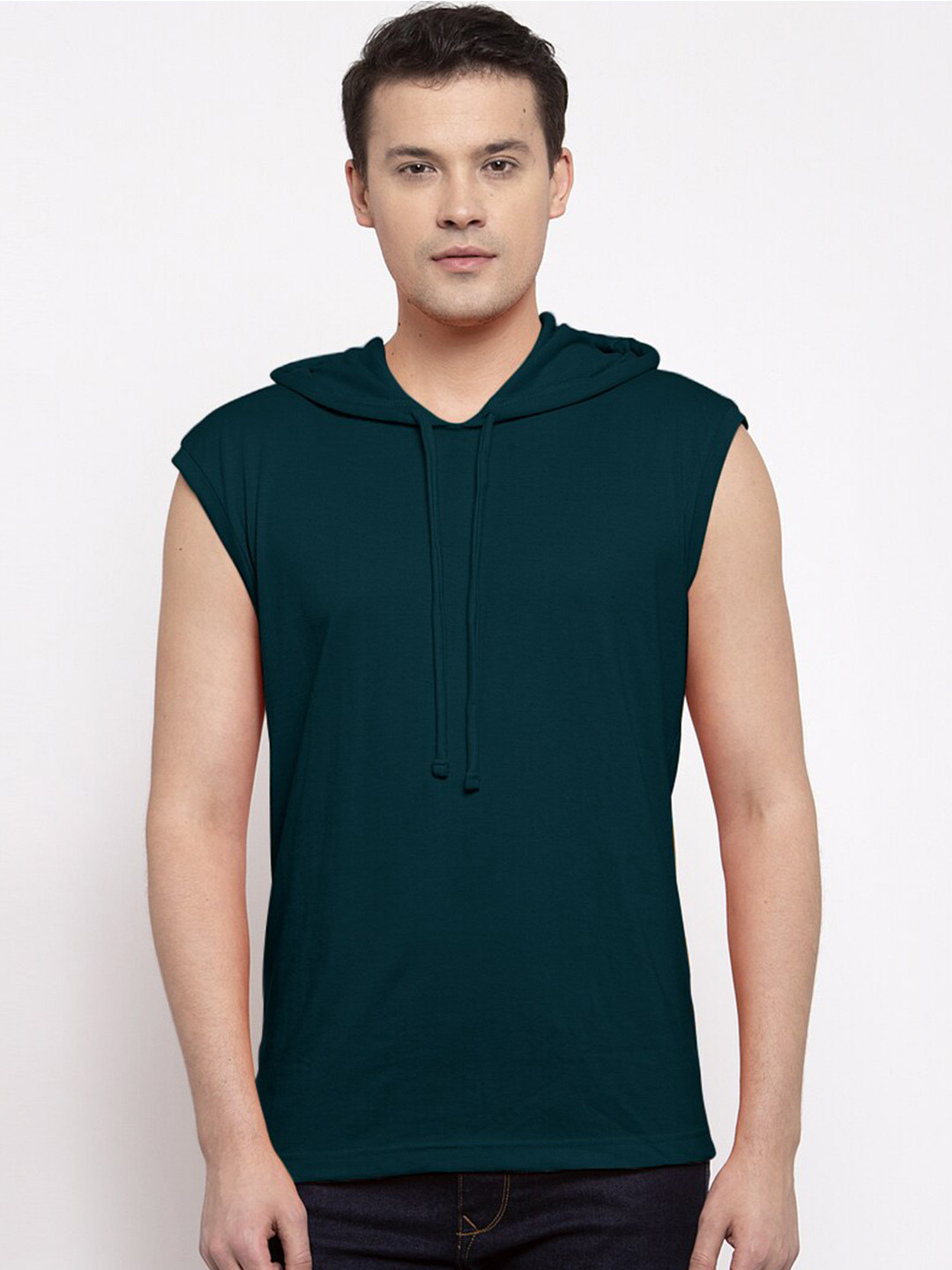 Buy Friskers Men Teal Green Pure Cotton Hooded T Shirt Tshirts for