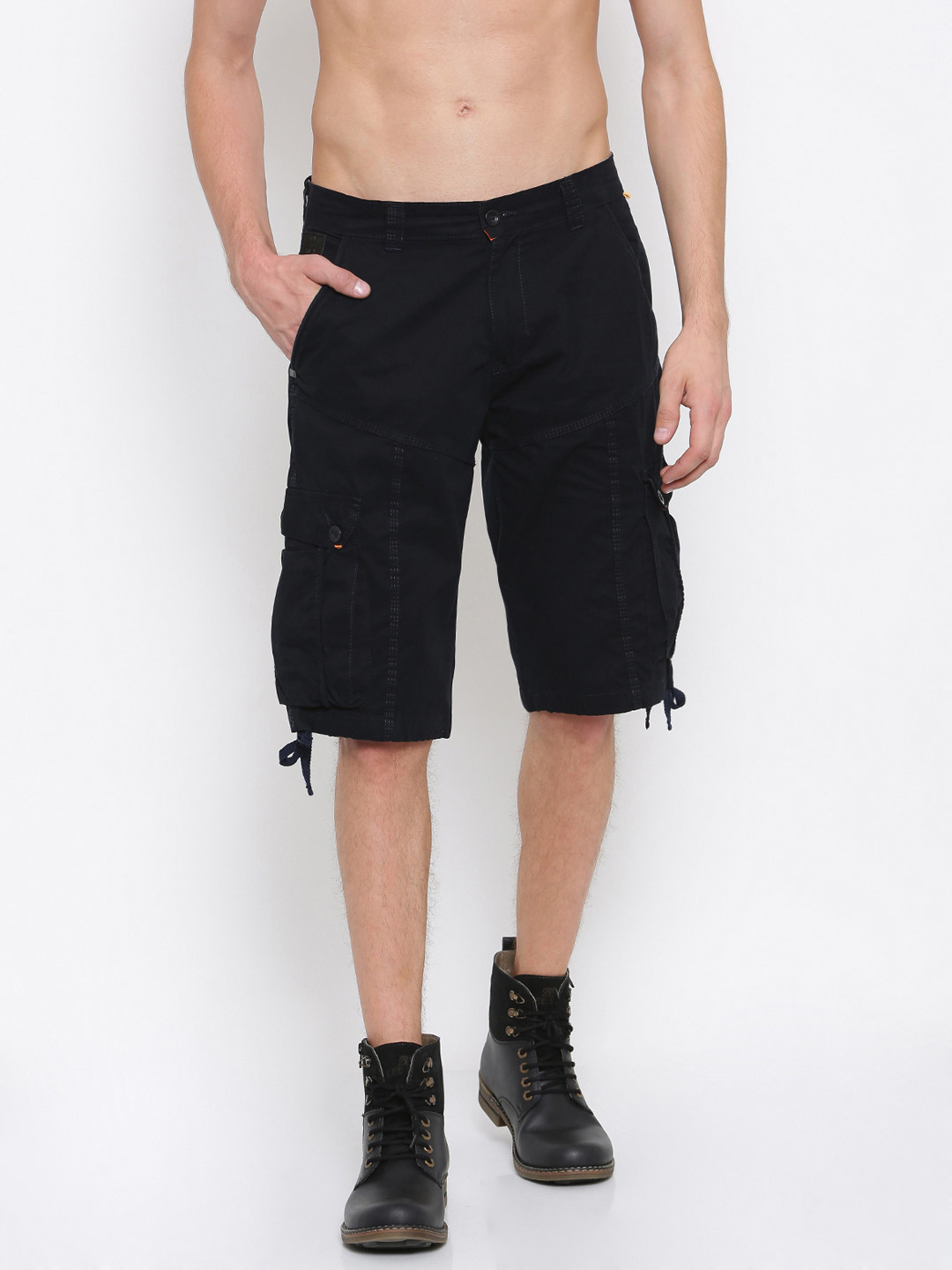 Buy Sports52 Wear Men Navy Blue Solid Regular Fit Cargo Shorts Shorts