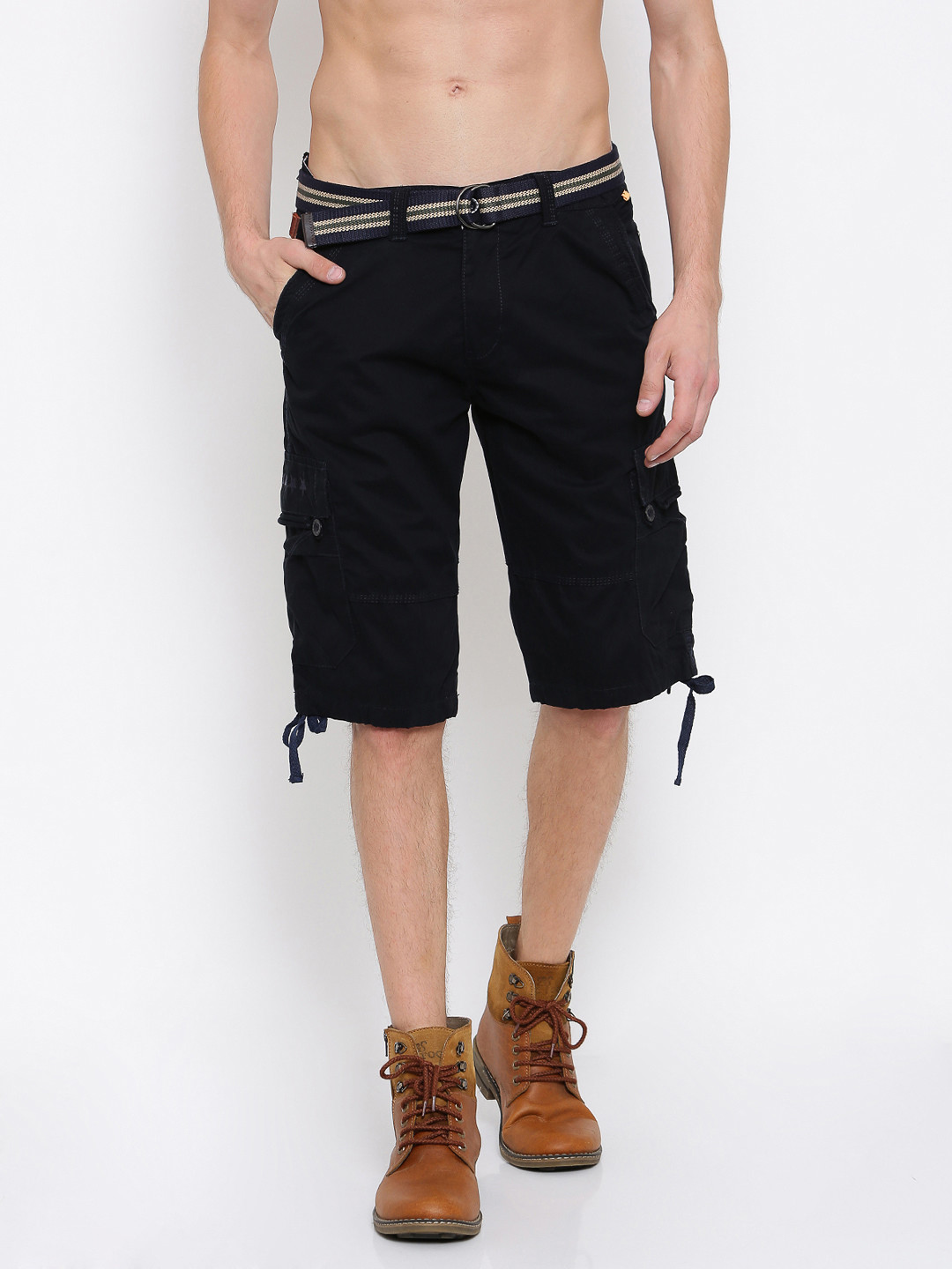 Buy Sports52 Wear Men Navy Blue Solid Regular Fit Cargo Shorts Shorts