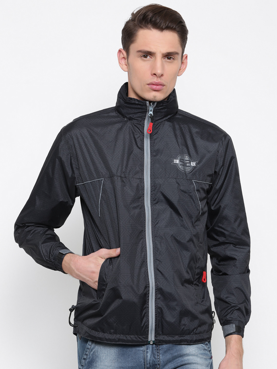 Buy Sports52 Wear Men Grey Printed Comfort Fit Hooded Rain Jacket - Rain Jacket for Men 2078643 