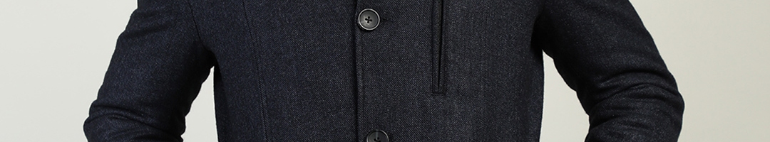 Buy LURE URBAN Men Navy Blue Solid Single Breasted Wool Over Coats ...