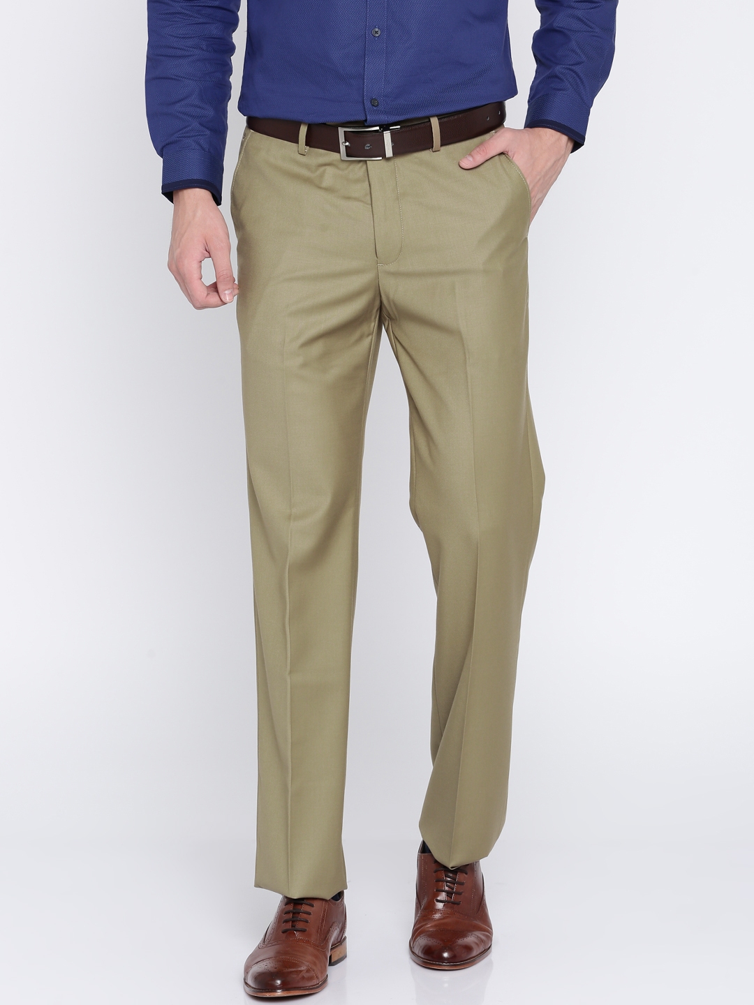 Buy Arrow Men Khaki Smart Regular Fit Solid Formal Trousers - Trousers ...