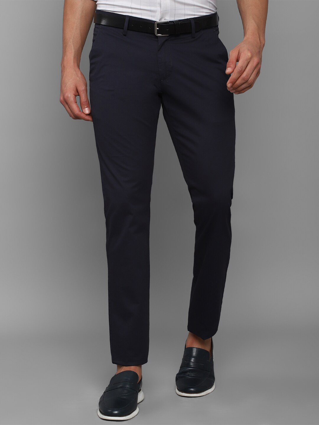 Buy Allen Solly Men Navy Blue Cotton Slim Fit Trousers - Trousers for ...