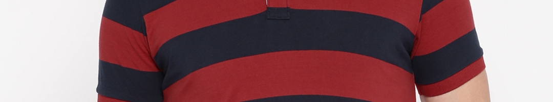 Buy Arrow Sport Men Red & Navy Blue Striped Polo Collar T Shirt ...