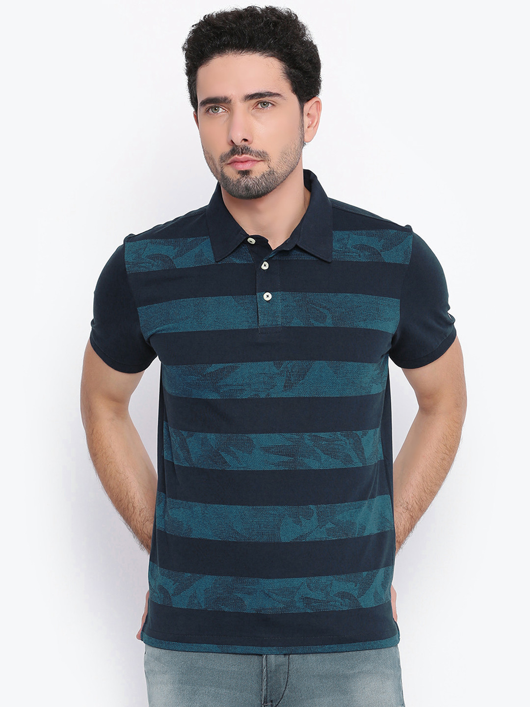 Buy Arrow Sport Men Navy Blue Striped Polo Collar T Shirt Tshirts for