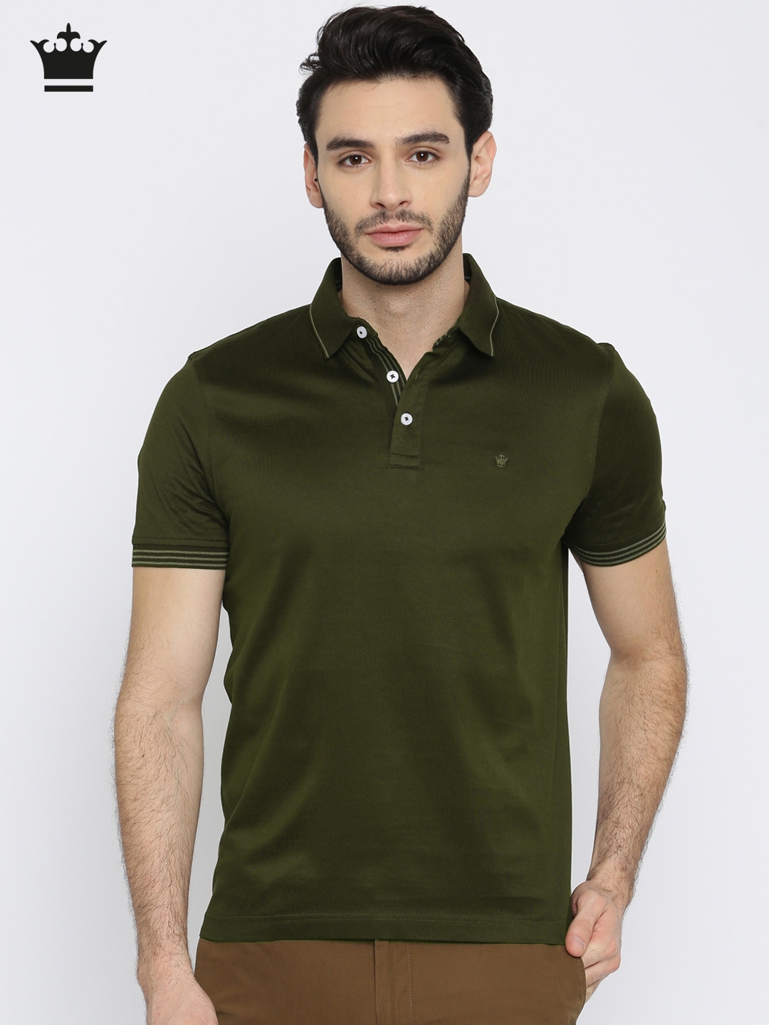 Buy Louis Philippe Men Olive Green Solid Polo Pure Cotton T Shirt ...
