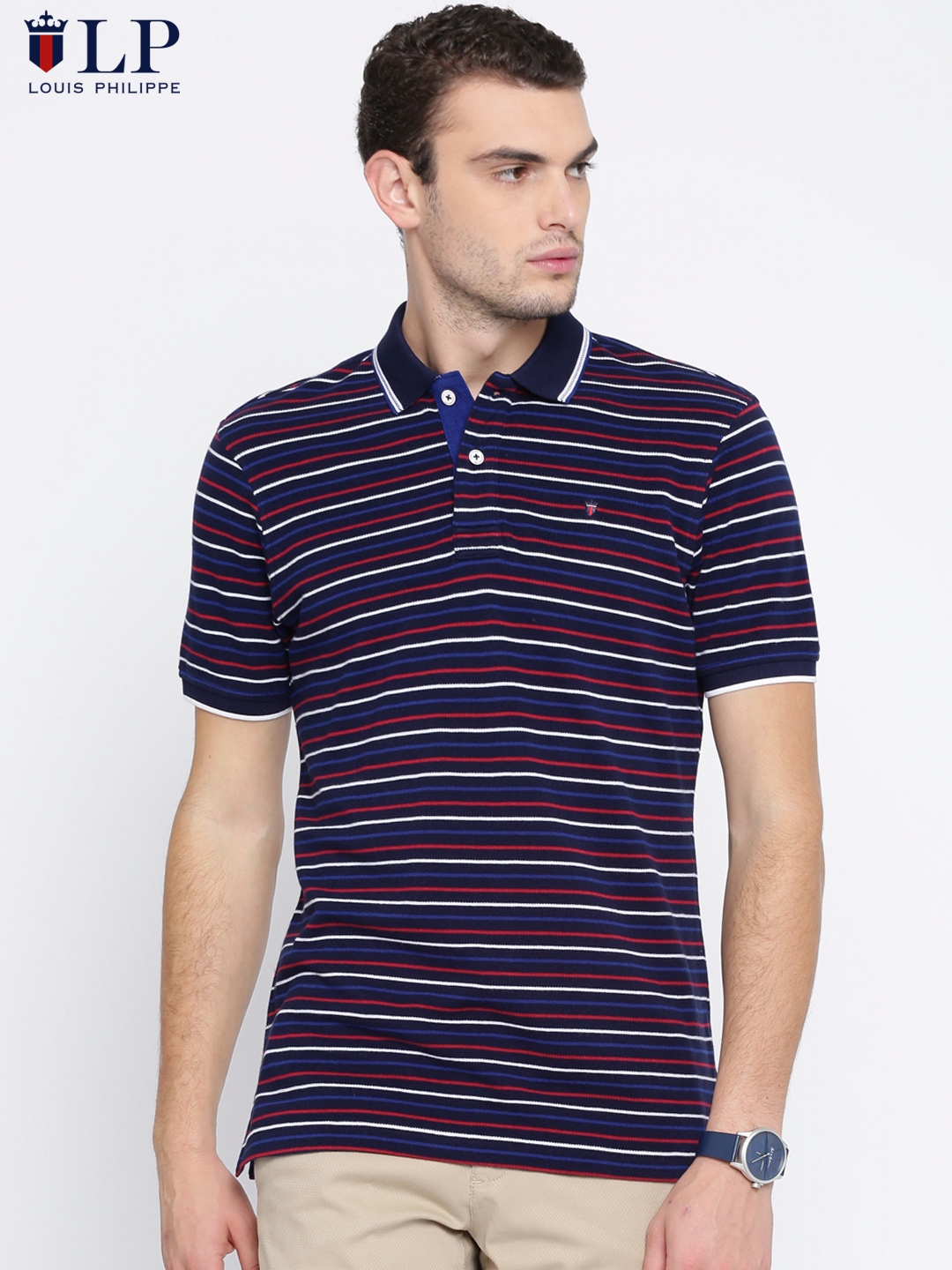 Buy Louis Philippe Sport Men Navy & Red Striped Polo T Shirt - Tshirts ...