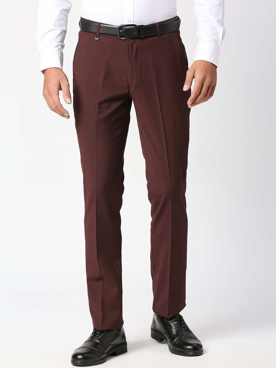 Buy Solemio Men Maroon Solid Classic Easy Wash Trousers - Trousers for ...