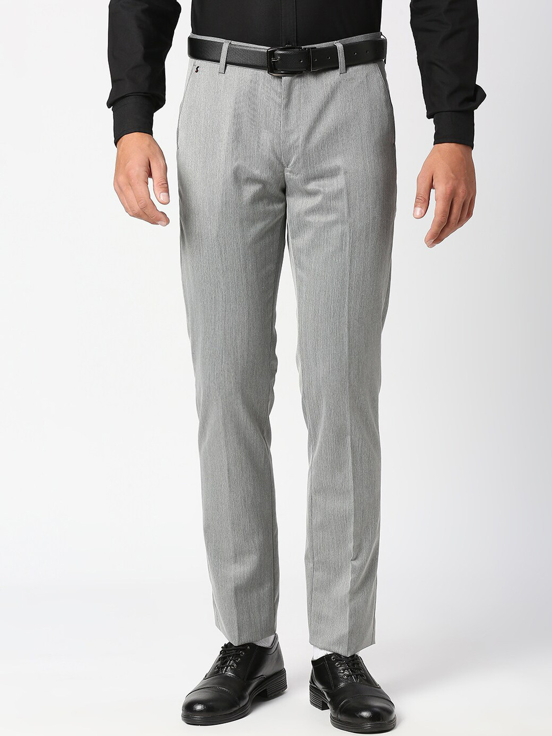 Buy Solemio Men Grey Classic Slim Fit Easy Wash Trousers - Trousers for ...